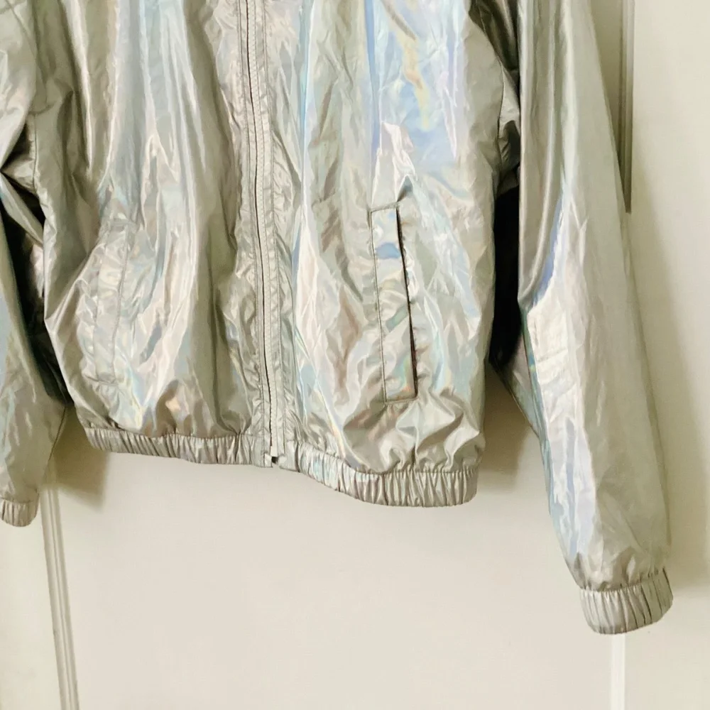 GAP girls silver windbreaker jacket Size L 10-11 Holographic hooded lightweight - Picture 3 of 12